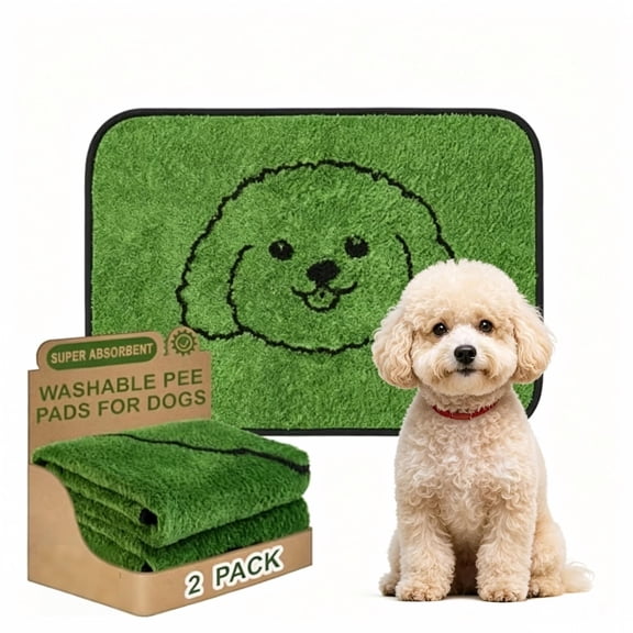 Reusable Washable Puppy Pads 2-Pack, Absorbent Leakproof Dog Training Pee Pads with Non-Slip Backing, Portable Wee Wee Mats for Home or Travel Use, 18"x24"