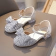 thumbnail image 2 of LOVZFMLL Girls Dress Shoes Glitter Princess Shoe Mary Jane Bow Low Heels Party Wedding Prom Footwear for Toddler Kids Silver 9-10 Years, 2 of 9