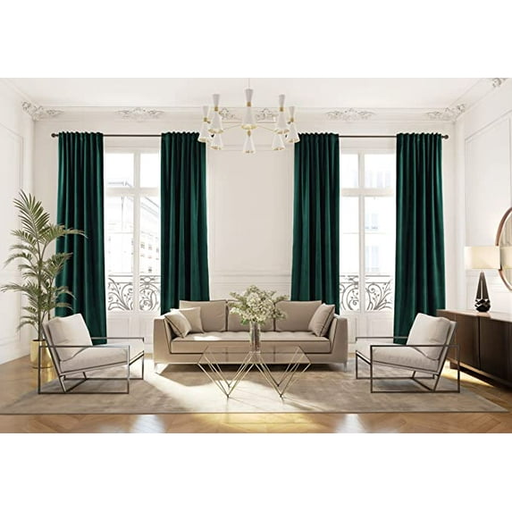 3S Brother's Extra Long Solid Luxury Matte Velvet Soft Curtain Deep Green Single Panel Hanging Back Tap & Rod Pocket Home Décor 5-25 Feet Custom Made Curtains -Made in Turkey Each(52"x252")
