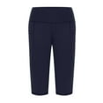 thumbnail image 5 of Women's Casual Pants Solid Color Thin Elastic Skinny Button Imitation Denim Flared Pants With Side Pockets (M, Navy), 5 of 5