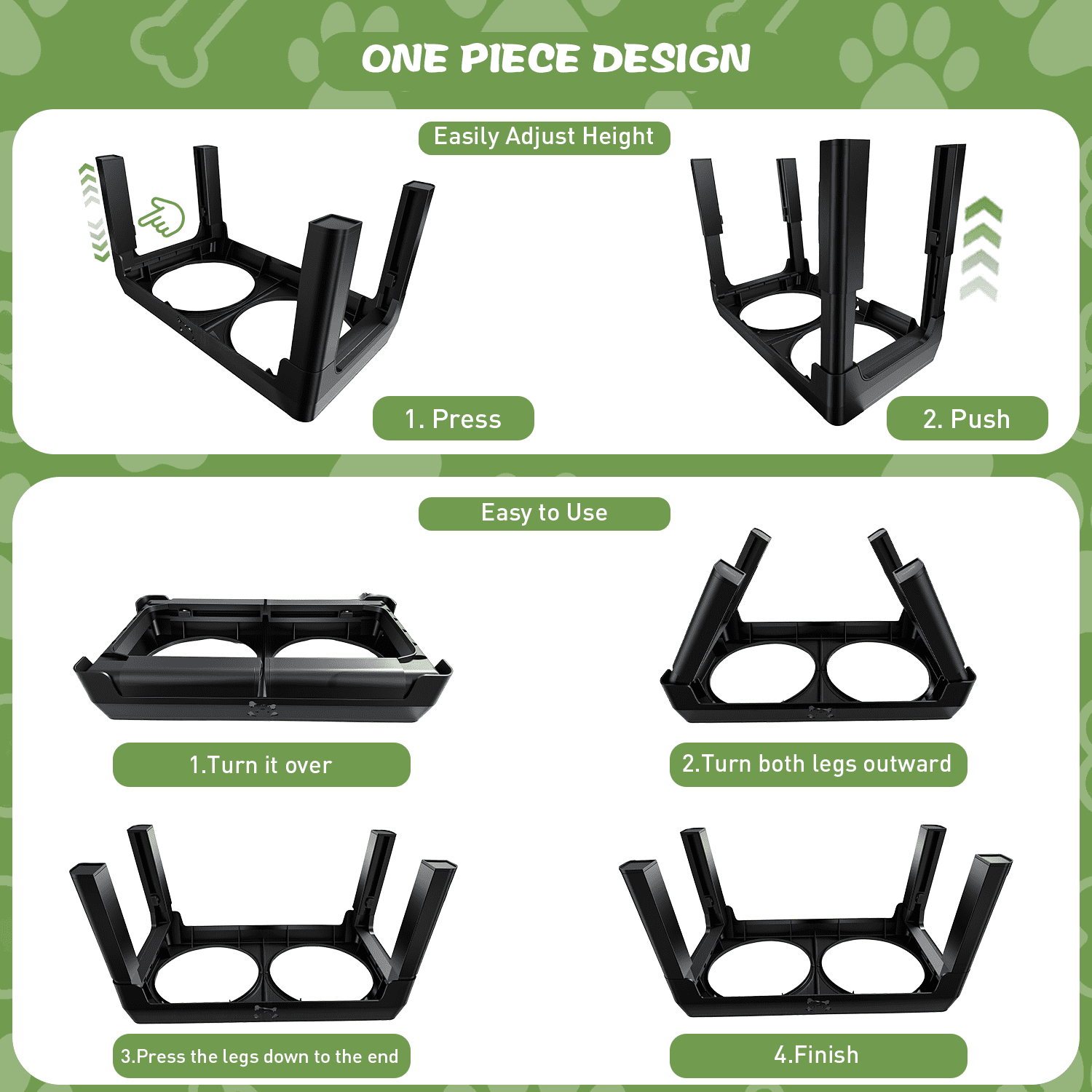 ABSOKE Elevated Dog Bowls - 5 Heights Adjustable Raised Dog Food Bowls with 2 Stainless Steel for Small Medium Large Dogs Cats