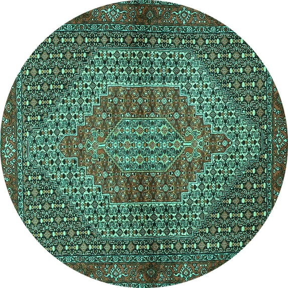 Ahgly Company Machine Washable Indoor Round Persian Turquoise Blue Traditional Area Rugs, 4' Round