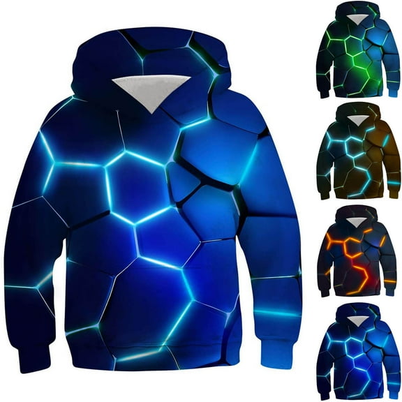 Fesfesfes Fleece Hooded Kids Children's Shirt Long Sleeved Pattern T-shirt Printed Round Neck Cool Boy Hooded Sweatshirt