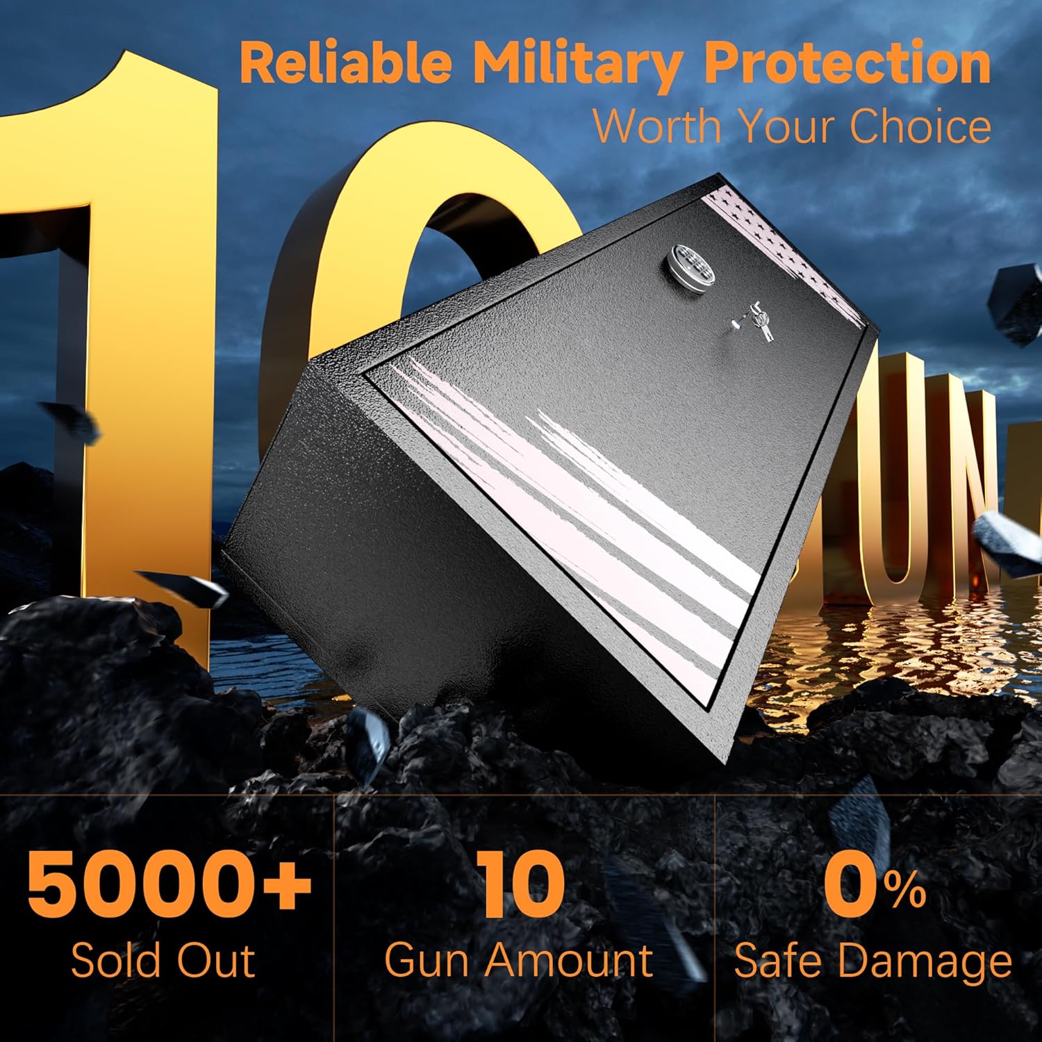 SUNCROWN 10-12 Gun Safe, Large Gun Safe for Home Rifle and Pistol, Gun Cabinet, Rifle Safe with 3 Adjustable Shelves, Quick Access, Pockets