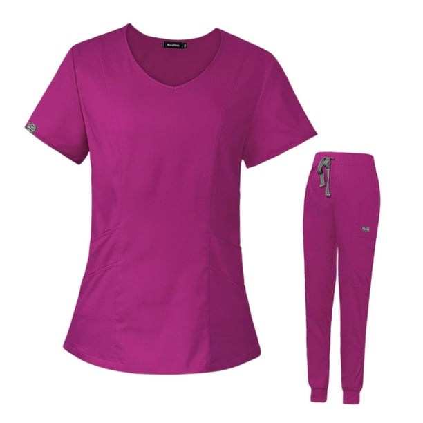 Uniforme de mujer, conjunto de limpieza, ropa de trabajo de enfermería, conjunto de uniforme de enfermería, para masajes Rosa roja