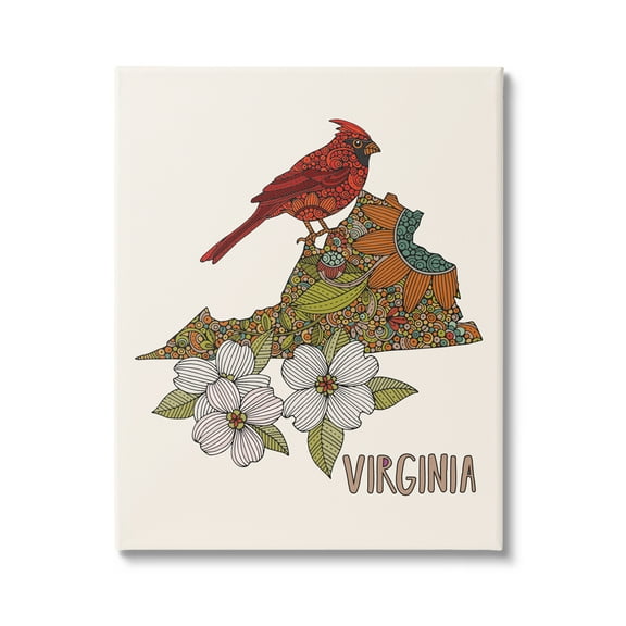 Stupell Industries Virginia Cardinal Bird Intricate Dogwood Floral Pattern Graphic Art Gallery Wrapped Canvas Print Wall Art, Design by Valentina Harper