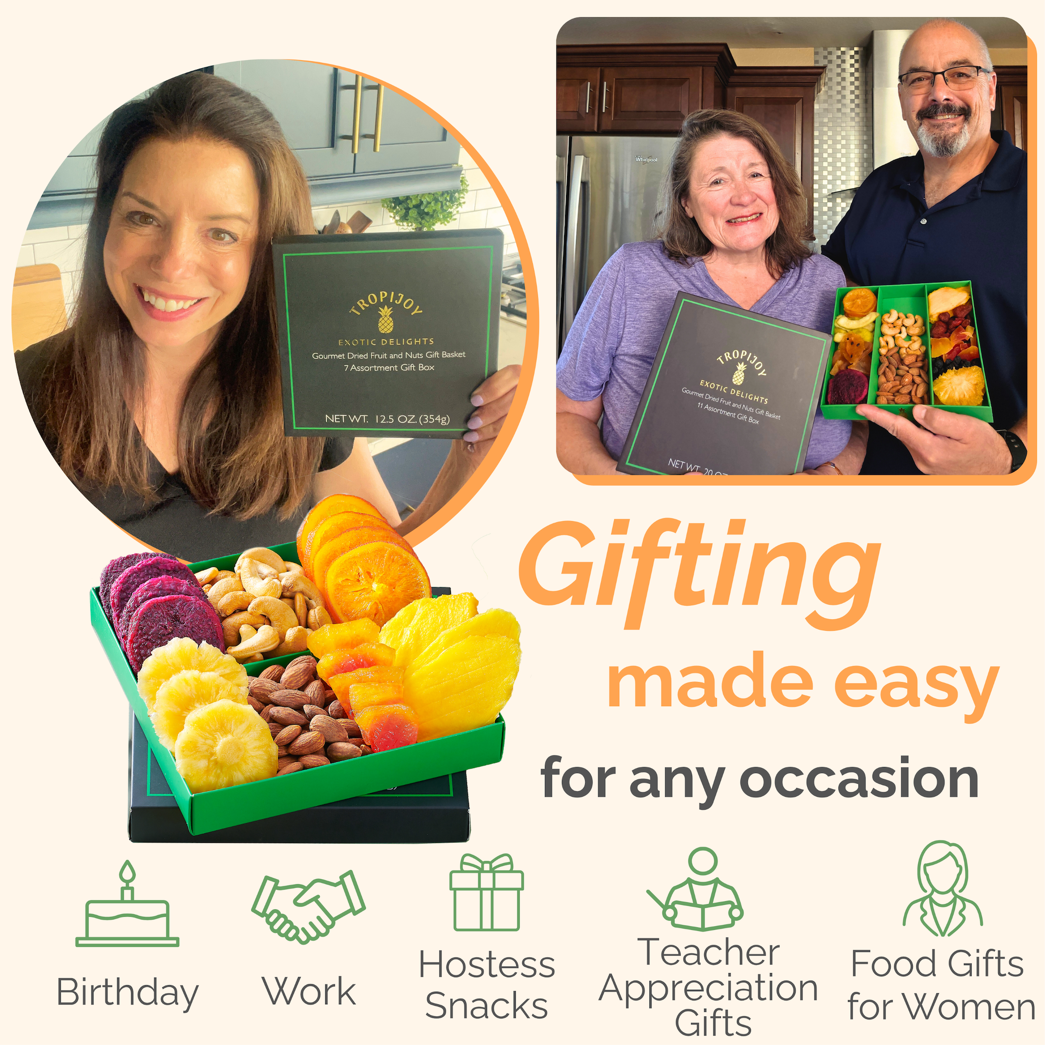 TropiJoy Dried Fruit Basket Gift -7 Tropical Flavor Soft Dried Fruit Gift Basket Fruit Baskets Gifts | Father Day Gifts Fathers Day Gourmet Food Gifts