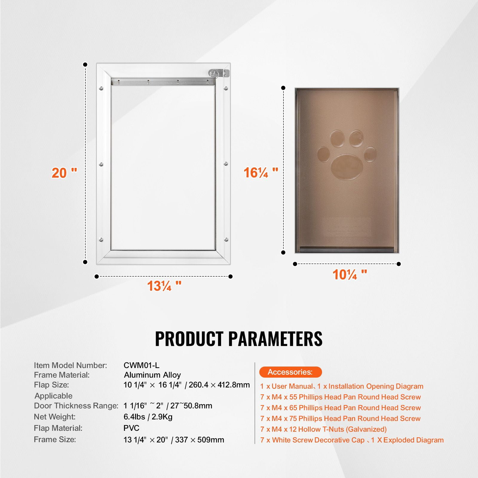 Flap Pet Door with Aluminum Alloy Frame, Frosted PVC Door, Magnetic Closure, Locking Mechanism, for Dogs Cats Indoor Outdoor