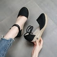 thumbnail image 5 of AXXD Black Wedge Sandals for Women Knitted Round Toe Baotou Cloth Shoes Sandals High Heel Summer Casual, 5 of 6