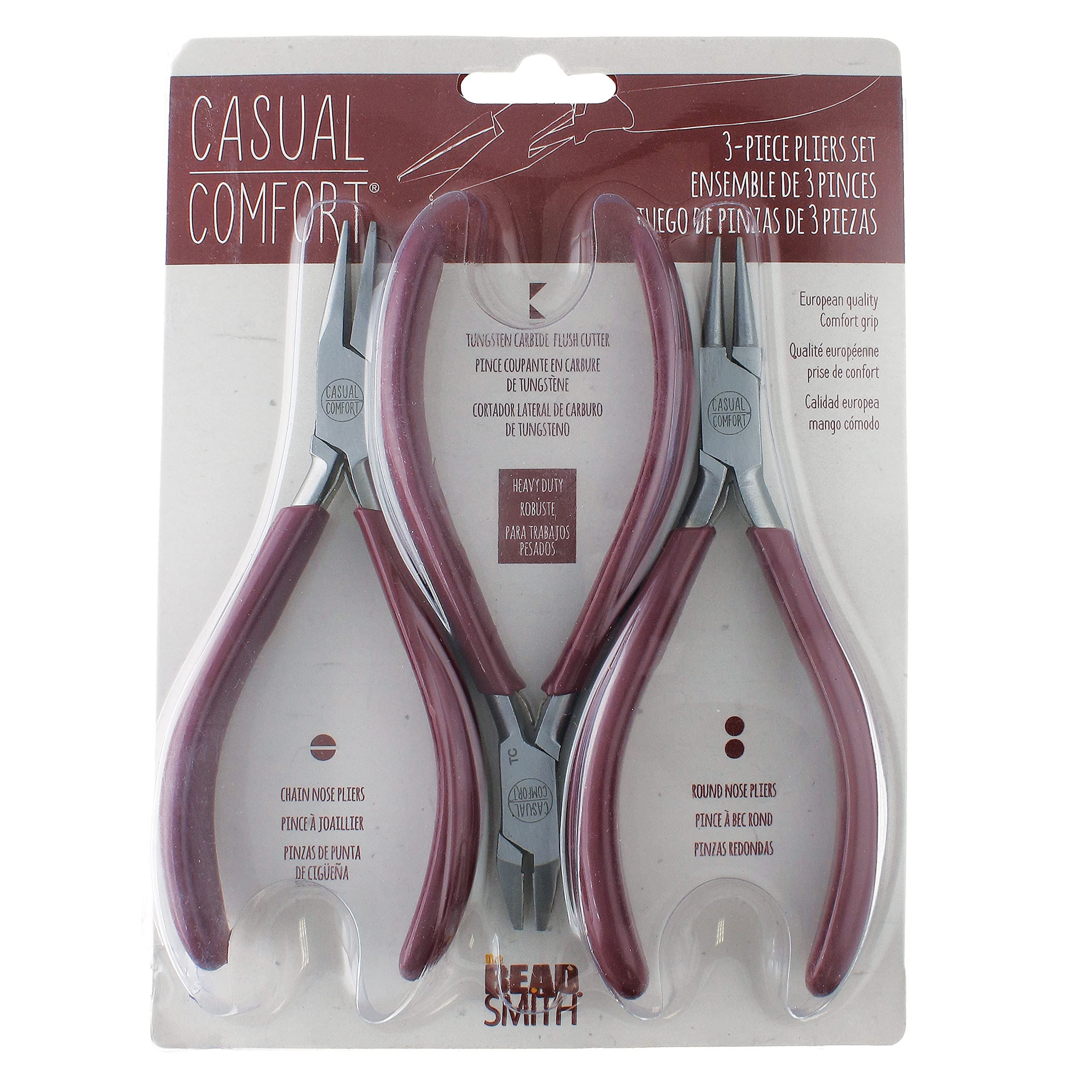 The Beadsmith Causal Comfort Tool Set – 3-Piece Kit: Chain Nose, Round Nose and Flush Cutter with Tungsten Carbide Blades – Make Bracelets, Necklaces & Earrings – Tools for Jewelry Making