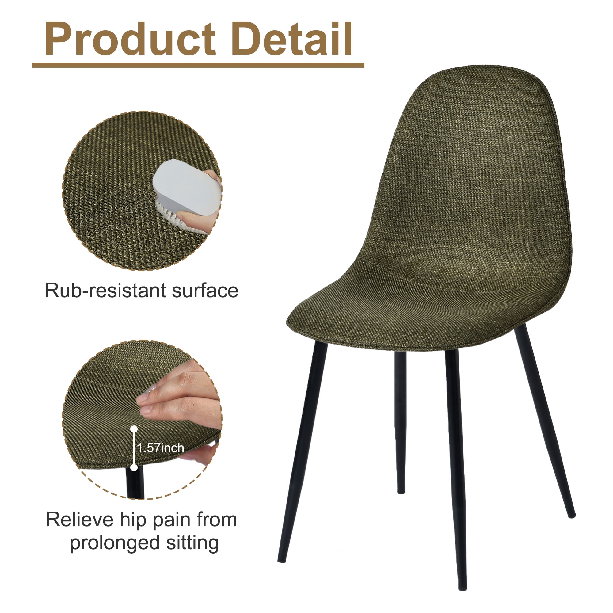 Homy Casa Lot de 4 chaises d'appoint rembourrées sans accoudoirs pour salon, chambre à coucher, réception, tissu vert