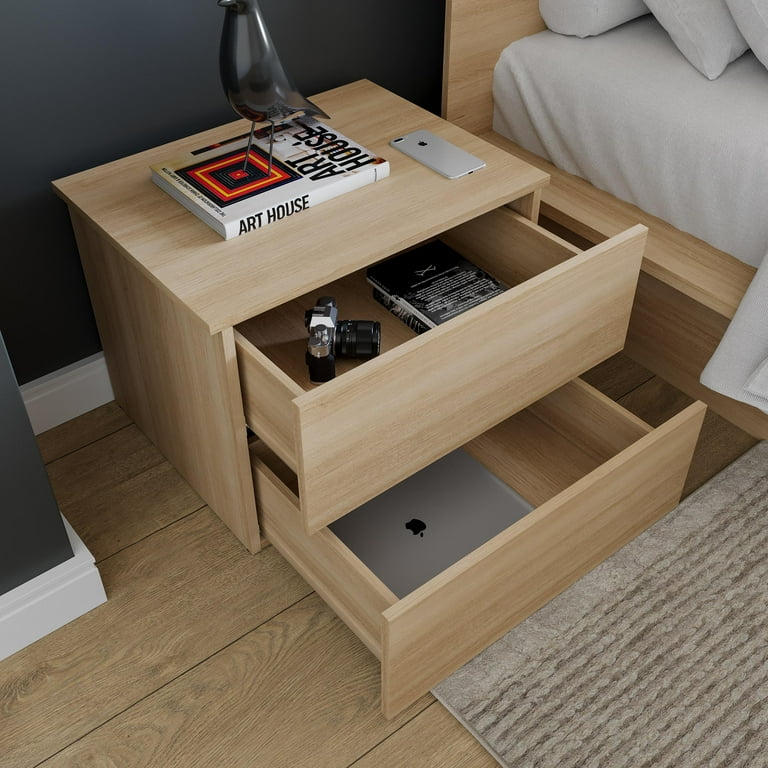 Nexera James Modern 2 Drawer Nightstand, Natural Blonde Oak