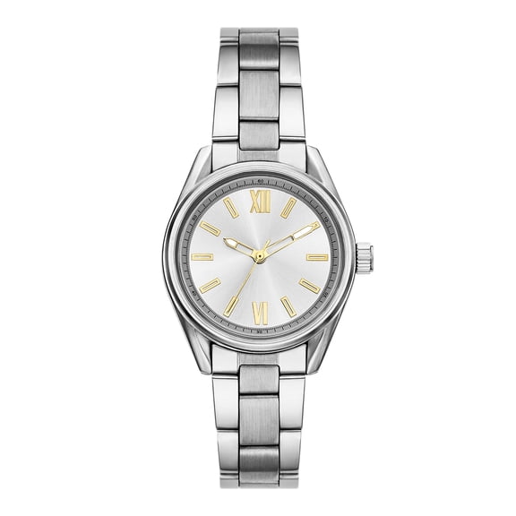 Time and Tru Women's Wristwatch, Silver Tone 33mm Round Case, Silver Sunray Dial, Silver Tone 3-Link Bracelet (FMDOTT111)