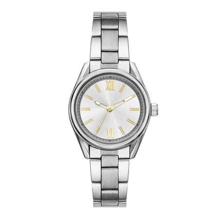 Time and Tru Women s Wristwatch  Silver Tone 33mm Round Case  Silver Sunray Dial  Silver Tone 3-Link Bracelet (FMDOTT111)