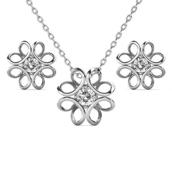 Cate & Chloe Alexis 18k White Gold Plated Flower Jewelry Set with Swarovski Crystals Gift for Women