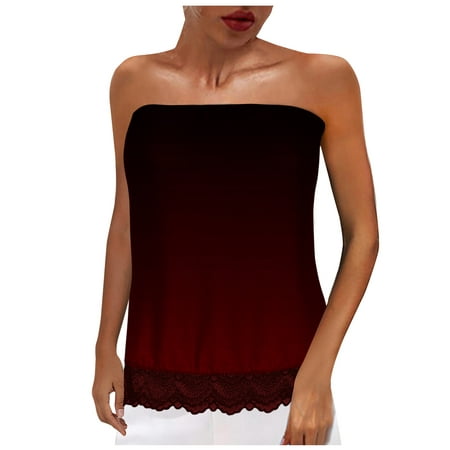 

Summer Savings Clearance 2023! Tube Tops for Women Summer Solid Color Lace Patchwork Sleeveless Bandeau Corset Top