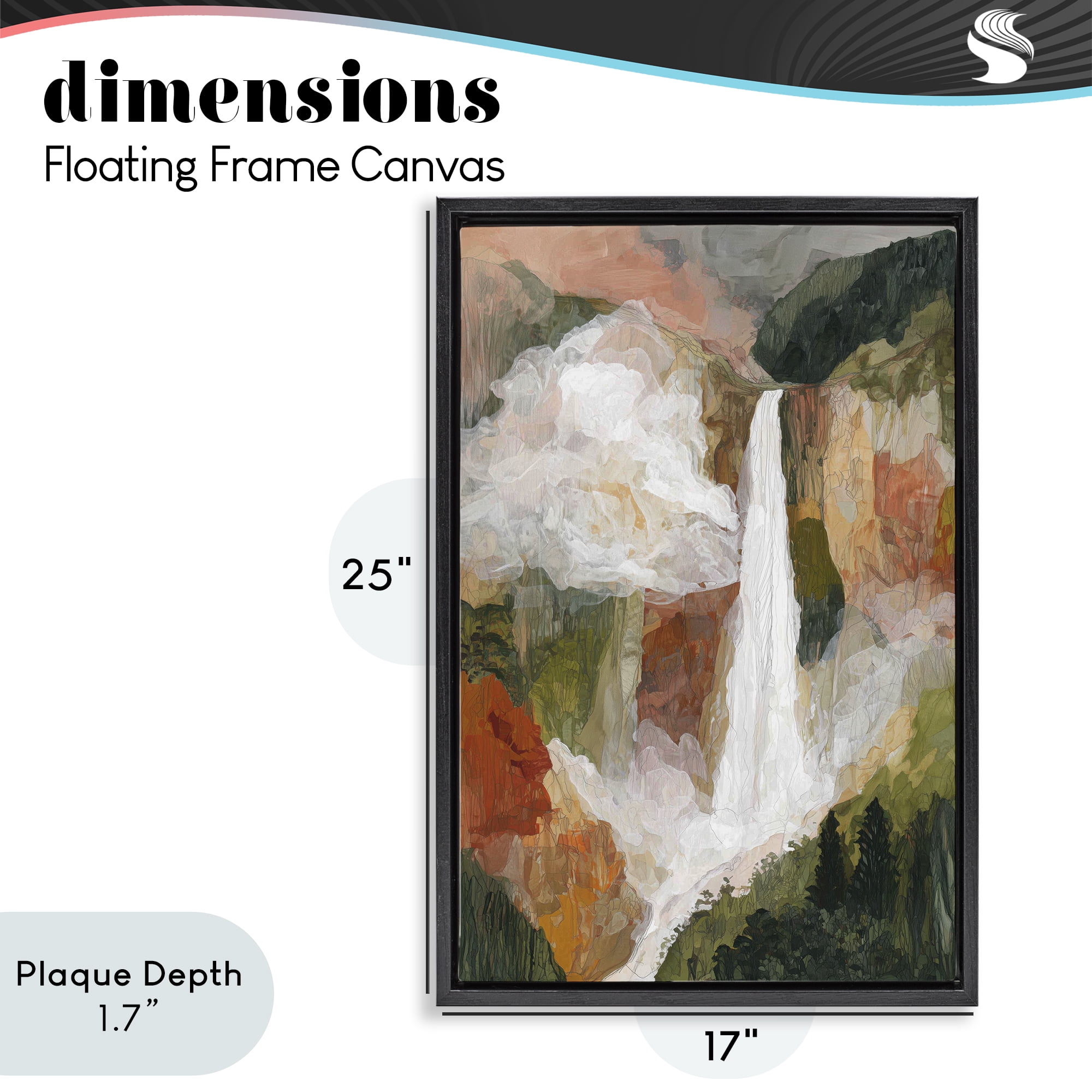 Stupell Industries Mountain Waterfall Landscape Black Framed Floater Canvas Wall Art, design by Chromatic Storm Studio