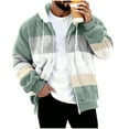 thumbnail image 3 of Qulqfy Mens Fall Jackets Fleece Winter Hooded Green Casual Striped Zip Up Warm Jacket Mens Trench Coat M, 3 of 6