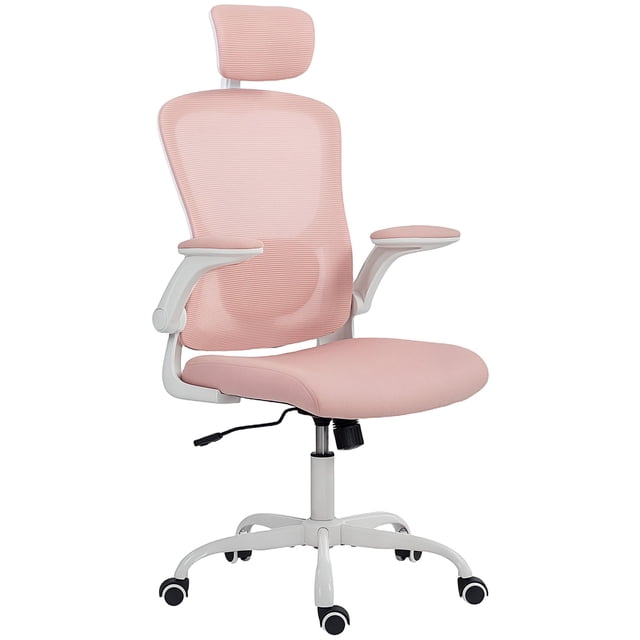Pink Ergonomic Mesh Office Chair with Adjustable Headrest & Lumbar Support - Ideal for Home Office, Dorm & Desk Work - 4D Support & Flip-Up Armrests