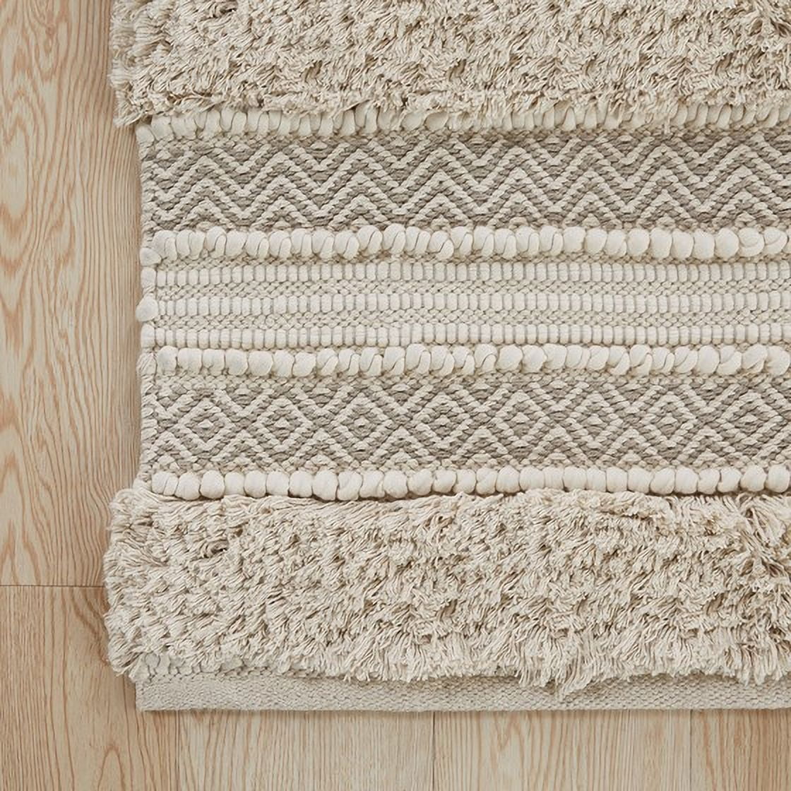 Woven Texture Stripe Bath Rug 22x58 Inches Natural, INK+IVY Asher Boho Hand-Woven Bathroom Runner Rug, Non-Slip Latex Backing Machine Washable for Bathroom Decor