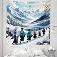 thumbnail image 2 of Ambesonne Anime Tapestry Queen Size, Walking on a Snowy Path Scene, 88"x88", Blue Teal White, 2 of 3