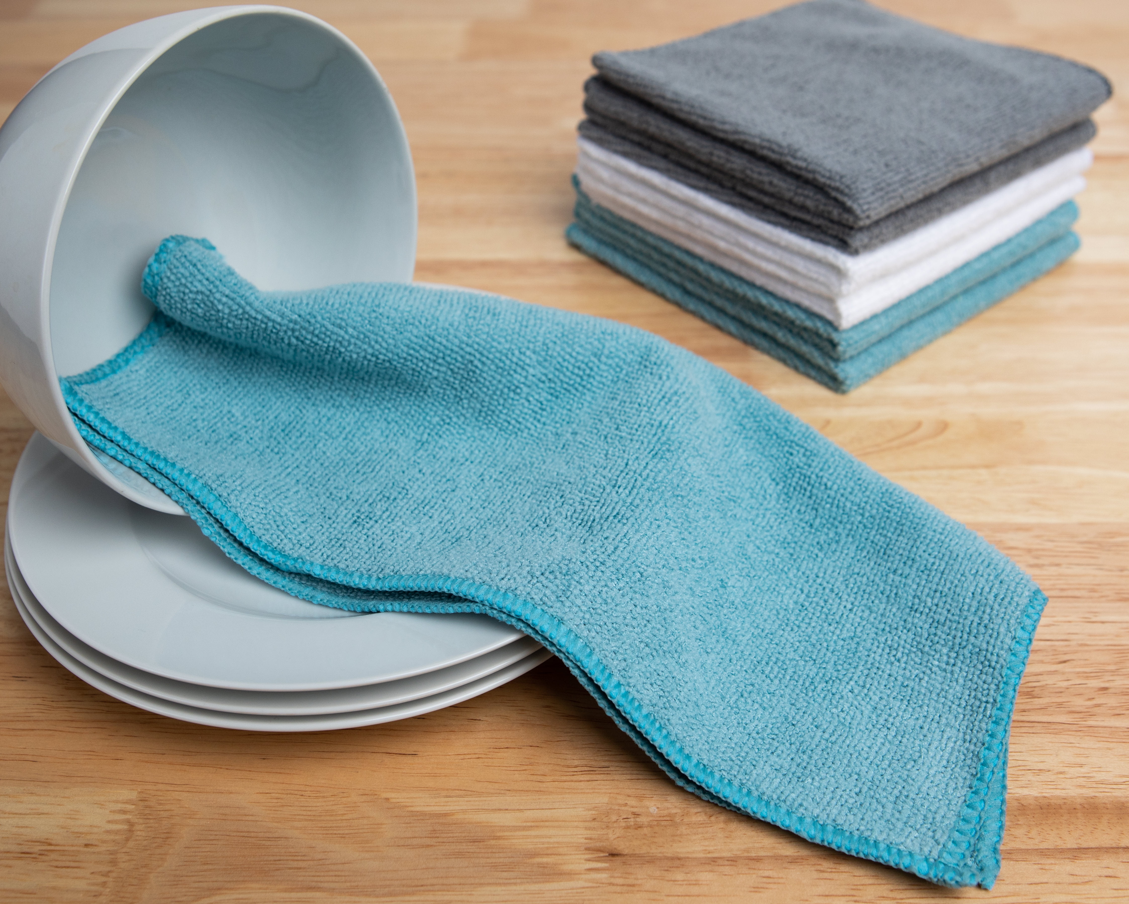  Natta Microfiber Kitchen Dish Cloths for Washing Dishes with  Poly Scour Side, Fast Dry no Odor wash Cloth with Scrubber Side, Dish Rags  with mesh Back. 12x12-4xTurquoise (Teal), 4xGray : Health