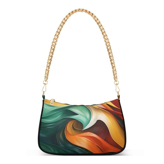 Womens Chain Shoulder Bag Green and Orange Abstract Classic Tote Handbags Fashion Clutch Hobo Purse with Zipper for Travel Casual
