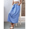 thumbnail image 6 of Women'S Belted A-Line High Waist Button Skirt with Pockets Blue L, 6 of 8