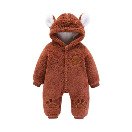 

BULLPIANO Baby Boys Girls Fleece Jumpsuit Snowsuit Hooded Rompers Thick Warm Coat Winter Infant Jacket Pajamas Cute Bodysuits Outwear 0-12 Month