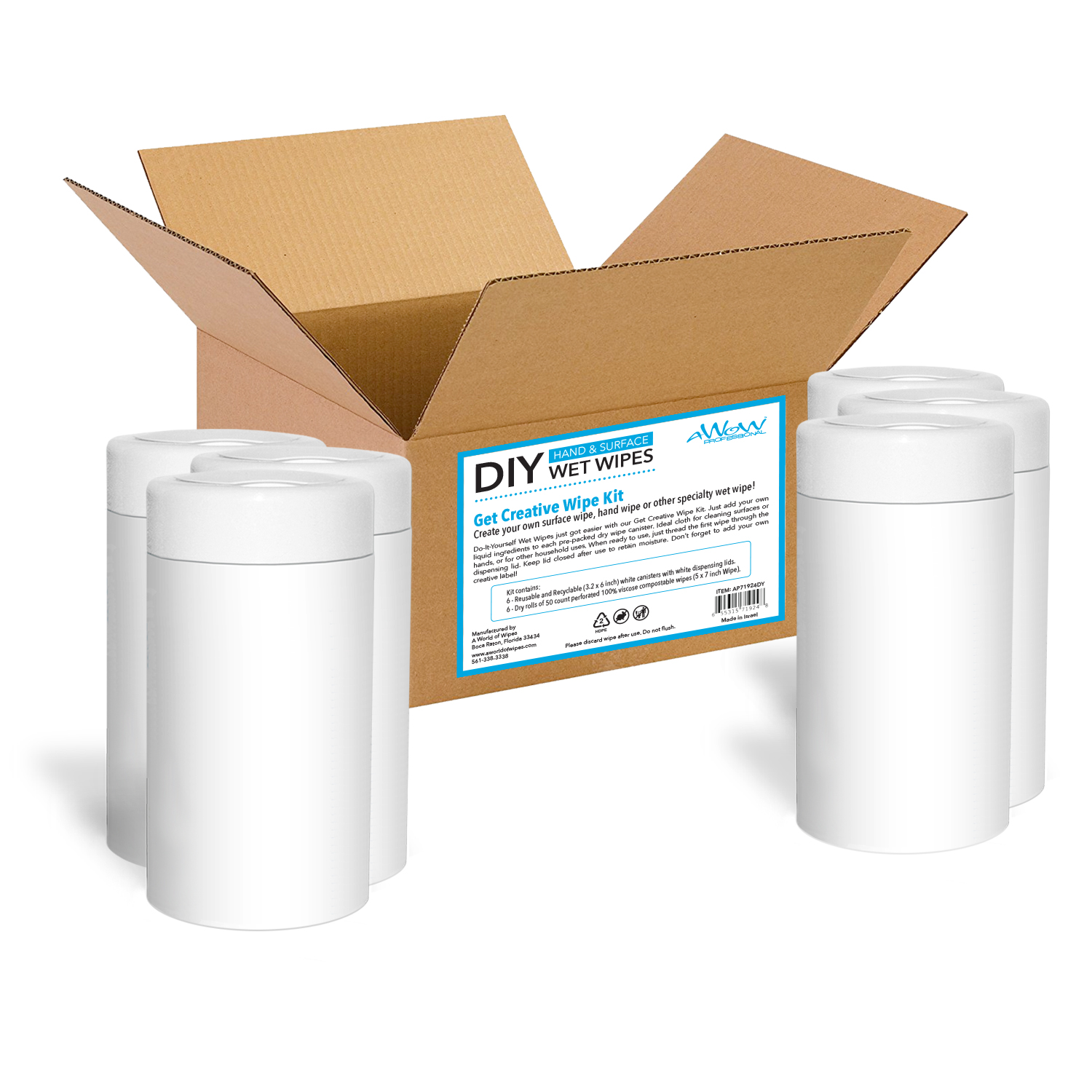 DIY Hand or Surface Wet Wipe, Mix It Up Kit, (50 Dry Wipes X 6