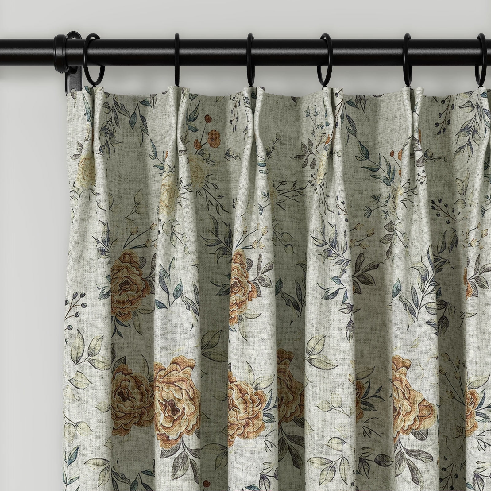 TWOPAGES 26"x96" Linen Blend Curtain Boho Boho Light Filtering Pinch Pleat Drape for Door Window, 1 Panel, Light Brown