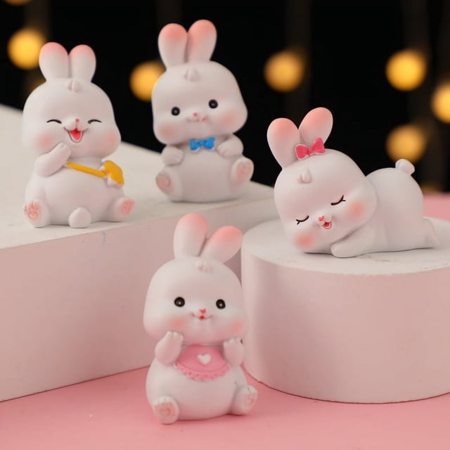 4 Mini lindos muñecos de conejito de beso de miel de resina, decoración creativa para coche, regalo de 3,2*4*5 cm