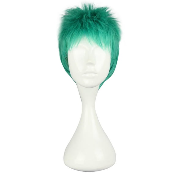 Unique Bargains Human Hair Wigs for Women Lady 12" Green Wigs with Wig Cap Short Hair