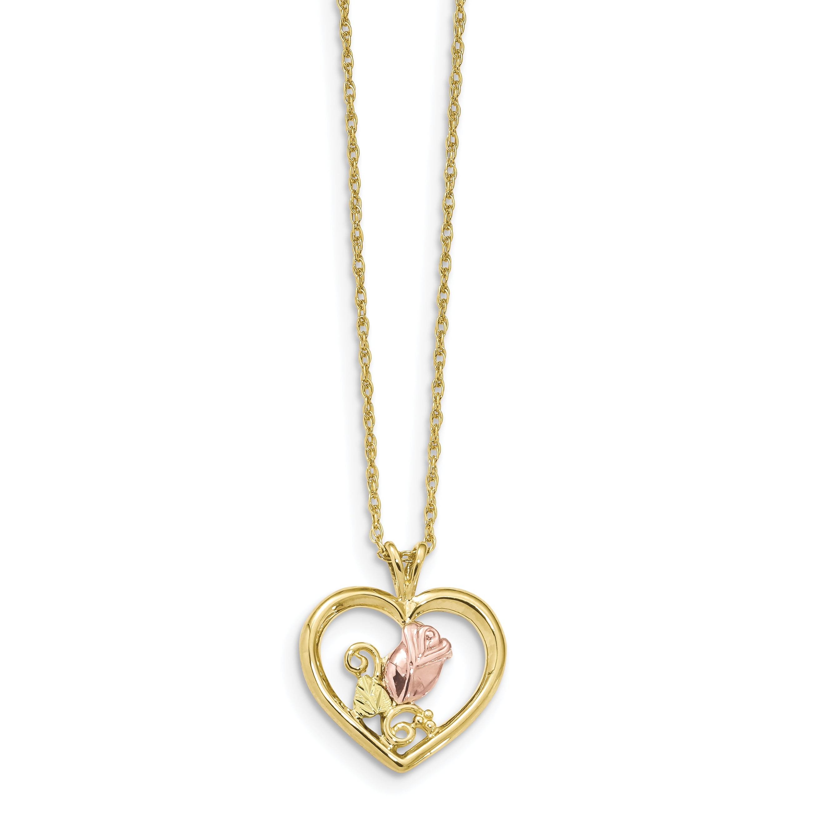 Black Hills Gold Rose in Heart Necklace 