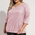 thumbnail image 6 of Dasayo Pink Tops for Women Sequin 3/4 Sleeve Oversized V-Neck Solid Blouses Women's Blouses and T Shirts XXXL, 6 of 9