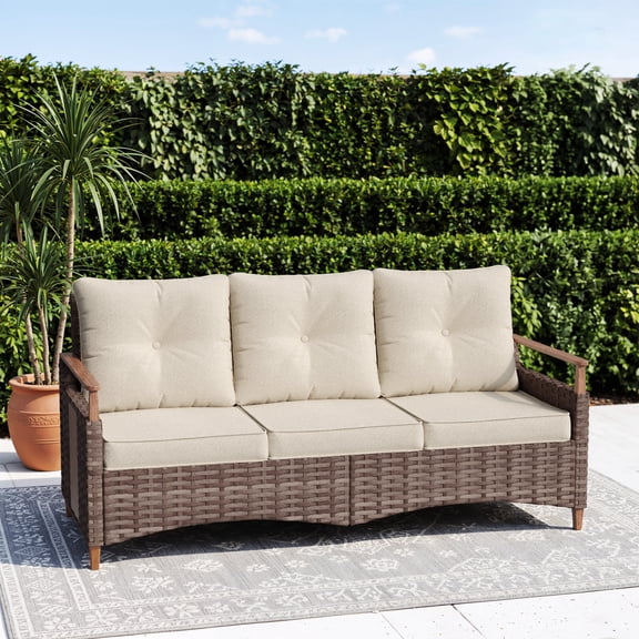 NestNook Outdoor Wicker Sofa with Cushions, 3-Seat Patio Couch, All-Weather Rattan Outdoor Furniture for Backyard, Balcony, Porch & Garden Seating