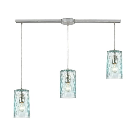 

Diamond Pleat 3-Light Pendant in Satin Nickel with Light Aqua Diamond Pattern Glass