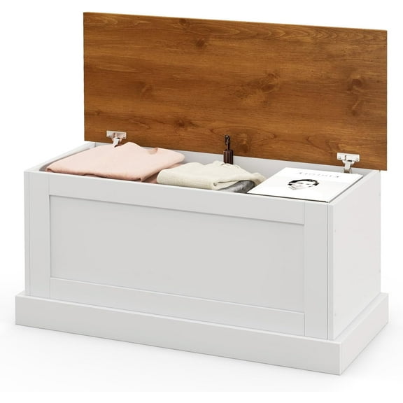 RONG-3 Storage Bench, Lift Top Storage Box with Metal Hinges, Entryway Storage Chest with Safety Hydraulic Strut, Large Farmhouse Storage Trunk for Living Room, Bedroom,