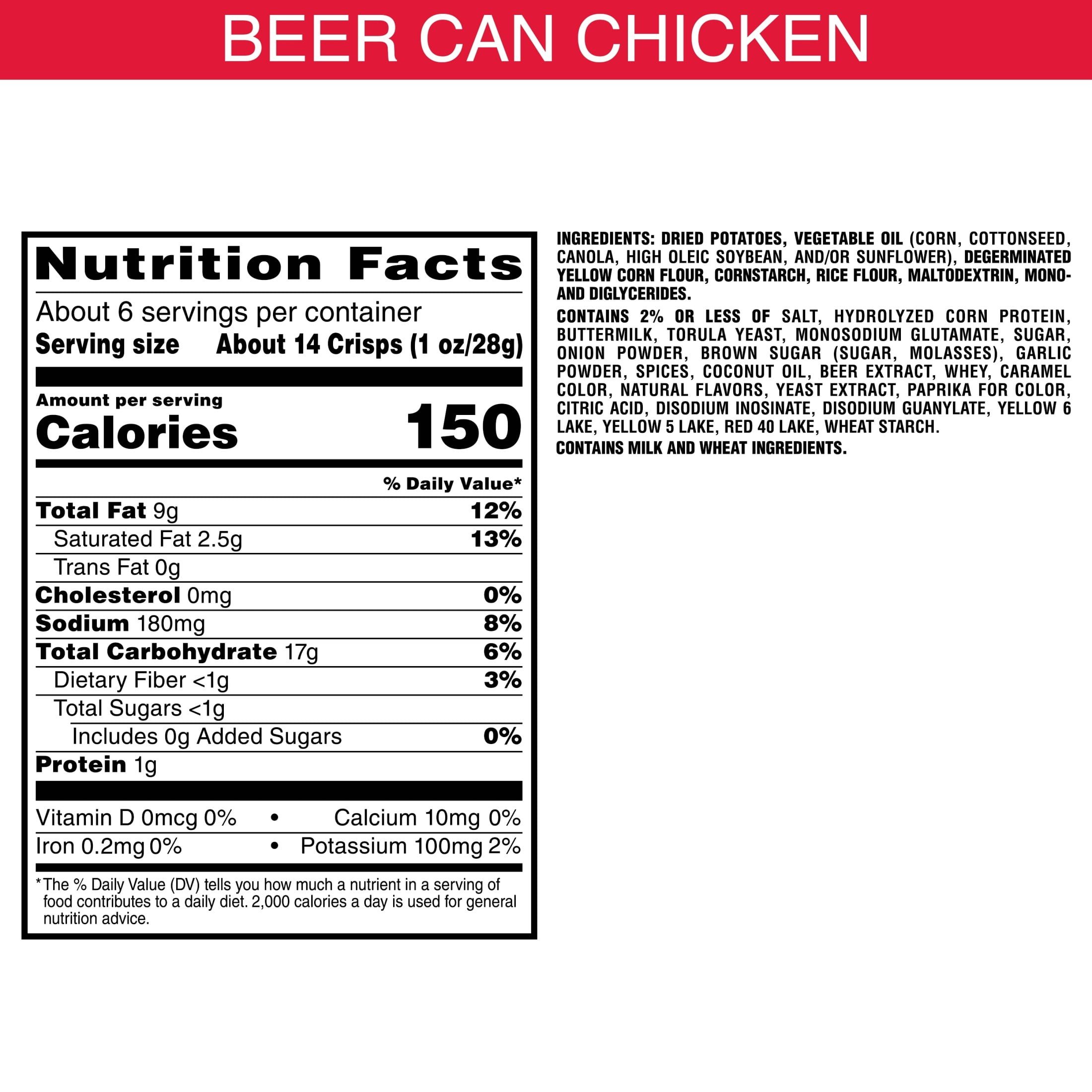 Pringles Miller Lite Beer Can Chicken Potato Crisps Chips, Lunch Snacks, 5.5 oz Canister