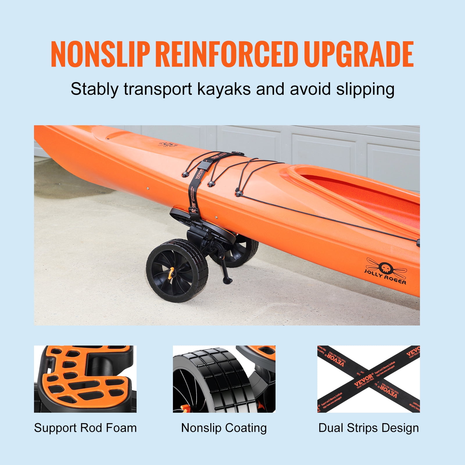 VEVOR Kayak and Canoe Trolley Cart with 10'' Solid Tires，320lbs Load Capacity with Adjustable Brackets and Straps