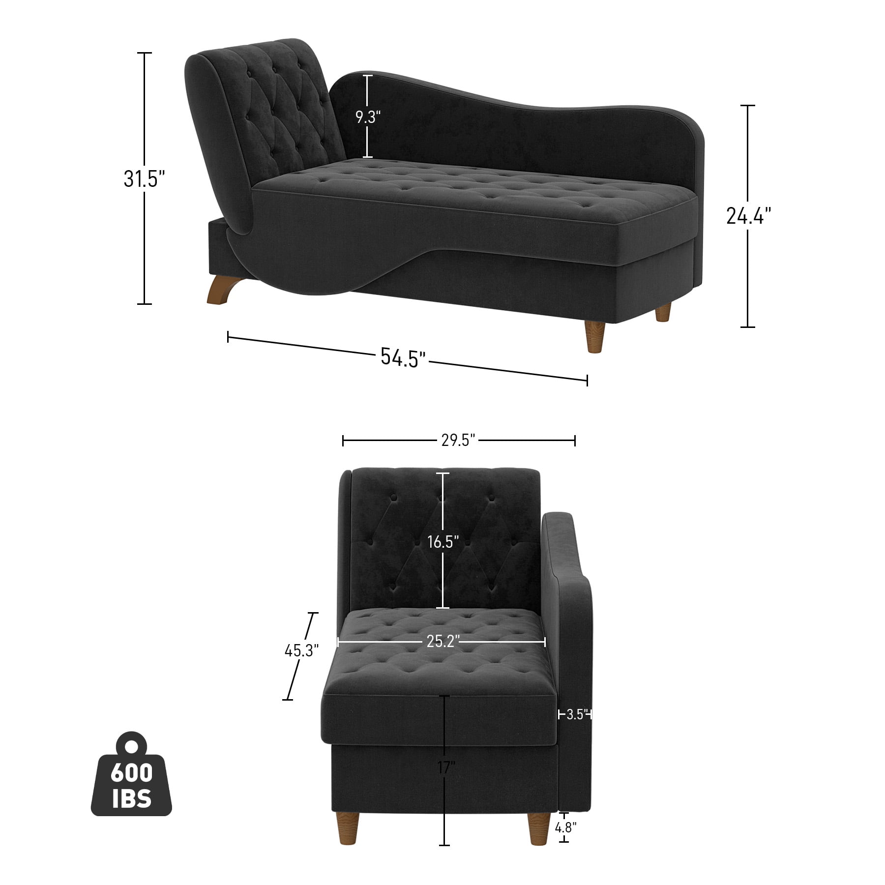 Wiilayok Chaise Lounge Chair Indoor Furniture with Storage Pillow,Adjustable Recling Sleeper Sofa Lounge Chair,Velvet Futon Sofa Couch Bed for Living Room Bedroom,Black