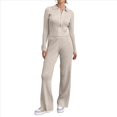 thumbnail image 3 of Conjunto de Dos Piezas para Mujer, Pantalón Deportivo de Pierna , Media Cremallera, Larga y Cuello en V. Caqui S, 3 of 6