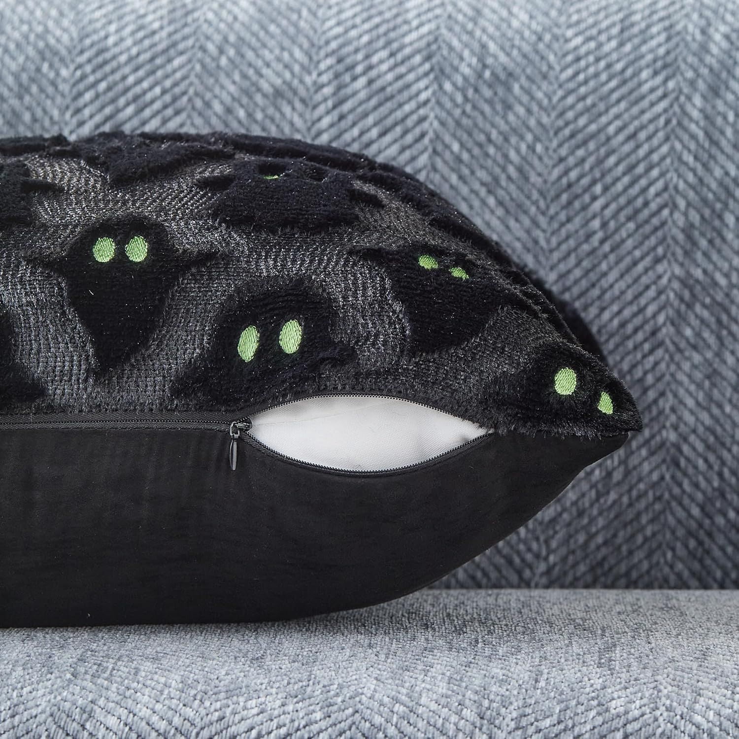 Set of 2 White Ghost Pillow Covers 12x20 Inch Happy Halloween Throw Pillow