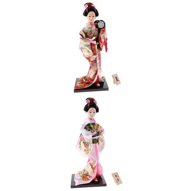 Exquisite Resin Kimono Girl w Umbrella Folding Home Office Decor Ornament Gifts 