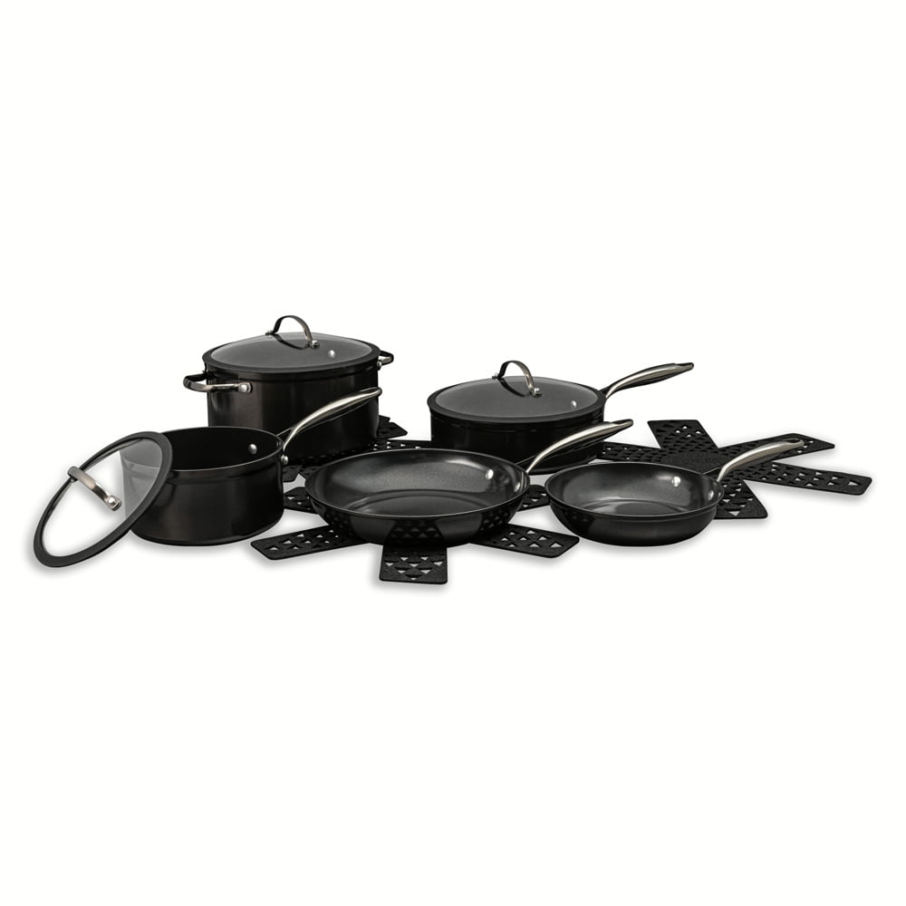 Thyme and Table 12 Piece Nonstick Aluminum Cookware Set, Pots and Pans Set - Gunmetal