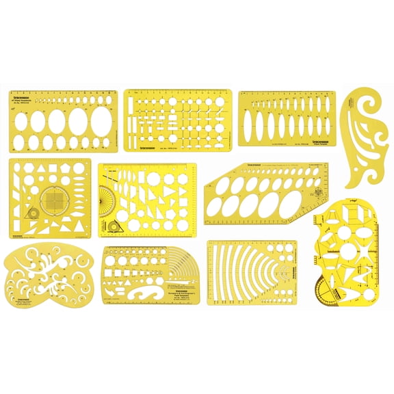 Traceease Multi-Pattern Geometry Template Drafting Tools With Ruler Geometric Rulers Stationary Tool Kit For Office And School Lot of 11 Pcs