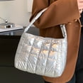 thumbnail image 5 of Quilted Women Handbag Fashion Plaid Cotton Tote Bag Portable for Travel (Silver), 5 of 10