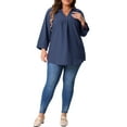 thumbnail image 2 of Agnes Orinda Plus Size Blouses for Women 3/4 Sleeve V Neck Work Shirts Casual Blouse 4X Dark Blue, 2 of 6