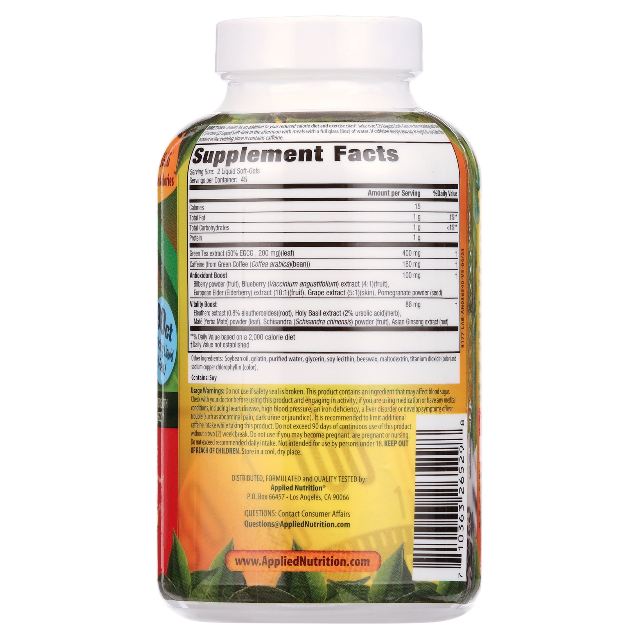 Applied Nutrition Green Tea Weight Loss Supplement, 90 Capsules, Unisex