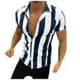 thumbnail image 2 of Mens Shirts Men's Shirt Short-sleeved Mercerized Cotton Striped Color-blocking Slim Fit clearance clothes under $10.00, 2 of 9